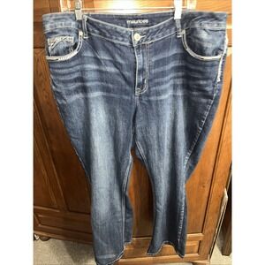Maurices Women's Wide Leg Jeans Size 20  Embellished Pocket Whiskers Dark Wash